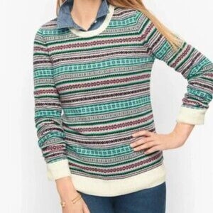 Talbots Fair Isle Lambswool Crewneck Sweater Ladies Size S Green/Pink EUC
